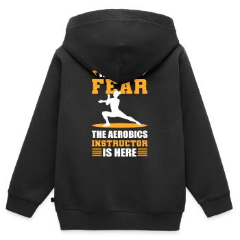 N’ayez pas peur L’instructeur d’aérobic est ici - Sweat Premium à capuche zippé enfant bio - noir - Dos - AI Model Kid Male (0cm)