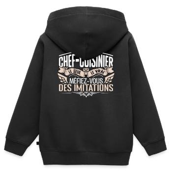Cuisinier le seul Cuisinier le vrai Cuisinier - Sweat Premium à capuche zippé enfant bio - noir - Dos - AI Model Kid Male (0cm)