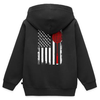 Patriotischer Badmintonspieler - Kinder Premium Organic Zip Hoodie - Schwarz - Hinten - AI Model Kid Male (0cm)