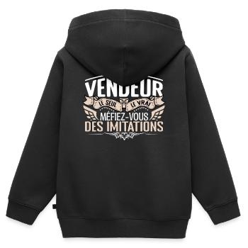 Vendeur le seul Vendeur le vrai Vendeur - Sweat Premium à capuche zippé enfant bio - noir - Dos - AI Model Kid Male (0cm)