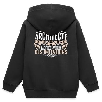 Architecte le seul Architecte le vrai Architecte - Sweat Premium à capuche zippé enfant bio - noir - Dos - AI Model Kid Male (0cm)