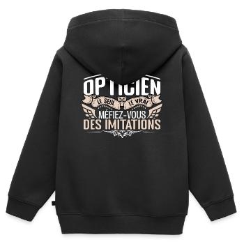 Opticien le seul Opticien le vrai Opticien - Sweat Premium à capuche zippé enfant bio - noir - Dos - AI Model Kid Male (0cm)
