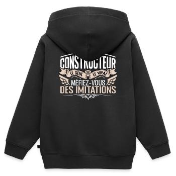 Constructeur le seul Constructeur le vrai Construc - Sweat Premium à capuche zippé enfant bio - noir - Dos - AI Model Kid Male (0cm)