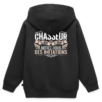 Chasseur le seul Chasseur le vrai Chasseur - Sweat Premium à capuche zippé enfant bio - noir - Dos - AI Model Kid Male (0cm)