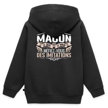 Maçon le seul Maçon le vrai Maçon - Sweat Premium à capuche zippé enfant bio - noir - Dos - AI Model Kid Male (0cm)