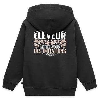 Eleveur le seul Eleveur le vrai Eleveur - Sweat Premium à capuche zippé enfant bio - noir - Dos - AI Model Kid Male (0cm)