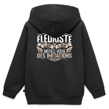 Fleuriste le seul Fleuriste le vrai Fleuriste - Sweat Premium à capuche zippé enfant bio - noir - Dos - AI Model Kid Male (0cm)