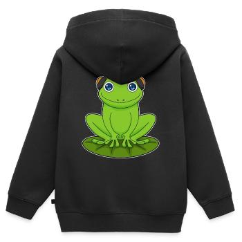 Frog Headphone Musique - Sweat Premium à capuche zippé enfant bio - noir - Dos - AI Model Kid Male (0cm)