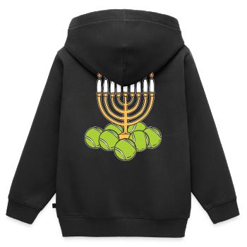 Hanoukka Tennis Menorah Candles juives - Sweat Premium à capuche zippé enfant bio - noir - Dos - AI Model Kid Male (0cm)