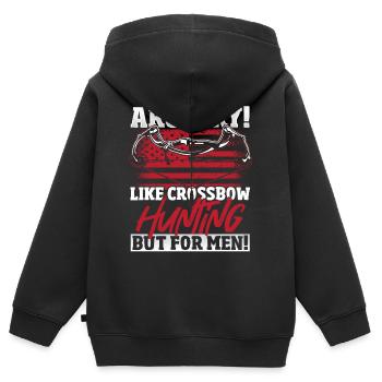 Archerie! Comme la chasse à l’arbalète mais pour les hommes! Arc - Sweat Premium à capuche zippé enfant bio - noir - Dos - AI Model Kid Male (0cm)