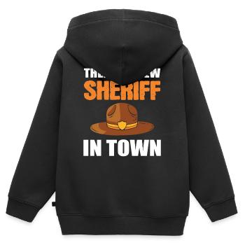 Il y a un nouveau shérif en ville Shérif adjoint - Sweat Premium à capuche zippé enfant bio - noir - Dos - AI Model Kid Male (0cm)