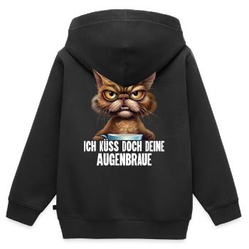 Katze Kaffee Lustige Sprüche - Kinder Premium Organic Zip Hoodie - Schwarz - Hinten - AI Model Kid Male (0cm)