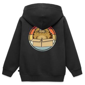 Dicke Katze Im Karton - Kinder Premium Organic Zip Hoodie - Schwarz - Hinten - AI Model Kid Male (0cm)