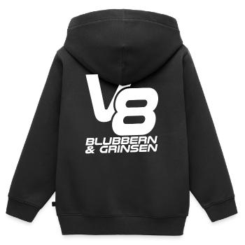 V8 - Blubbern & Grinsen - Kinder Premium Organic Zip Hoodie - Schwarz - Hinten - AI Model Kid Male (0cm)