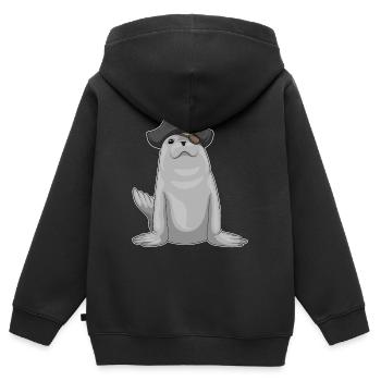 Seehund Pirat Augenklappe - Kinder Premium Organic Zip Hoodie - Schwarz - Hinten - AI Model Kid Male (0cm)
