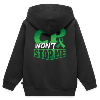 CP ne m’arrêtera pas Paralysie cérébrale Paralysie guerrière - Sweat Premium à capuche zippé enfant bio - noir - Dos - AI Model Kid Male (0cm)