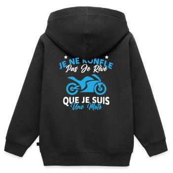 Je Ne Ronfle Pas Je Rêve Que Je Suis Une Moto - Sweat Premium à capuche zippé enfant bio - noir - Dos - AI Model Kid Male (0cm)