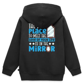 Meet Love Of Your Life In Mirror Happy Singles - Kinder Premium Organic Zip Hoodie - Schwarz - Hinten - AI Model Kid Male (0cm)