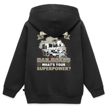 Chemin de fer Fan Train Chemin de fer - Sweat Premium à capuche zippé enfant bio - noir - Dos - AI Model Kid Male (0cm)