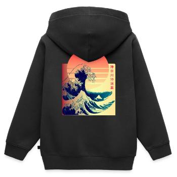 La Grande Vague au large de Kanagawa - Sweat Premium à capuche zippé enfant bio - noir - Dos - AI Model Kid Male (0cm)