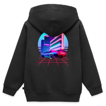 Retro Wave 80s Skyline Electro-Wave Vaporwave - Sweat Premium à capuche zippé enfant bio - noir - Dos - AI Model Kid Male (0cm)
