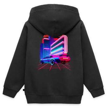 Retro Wave Sport Car 80s Skyline Vaporwave - Sweat Premium à capuche zippé enfant bio - noir - Dos - AI Model Kid Male (0cm)
