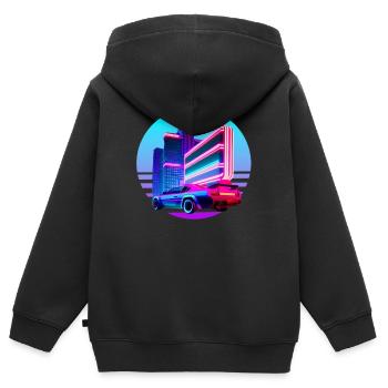 Retro Wave 80s Vaporwave Sunset - Sweat Premium à capuche zippé enfant bio - noir - Dos - AI Model Kid Male (0cm)