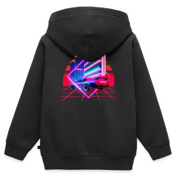 Retro Wave Sports Car 80s Skyline Vaporwave - Sweat Premium à capuche zippé enfant bio - noir - Dos - AI Model Kid Male (0cm)