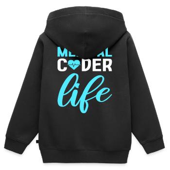 Codeur médical Vie Codeur clinique Codeur médical - Sweat Premium à capuche zippé enfant bio - noir - Dos - AI Model Kid Male (0cm)