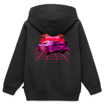 Retro Wave super voiture Sunset - Sweat Premium à capuche zippé enfant bio - noir - Dos - AI Model Kid Male (0cm)