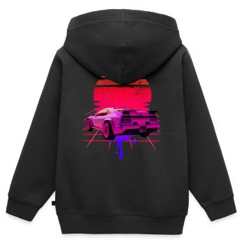 Retro Wave Supercar Sunset - Sweat Premium à capuche zippé enfant bio - noir - Dos - AI Model Kid Male (0cm)