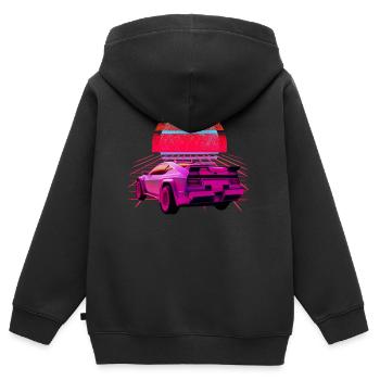 Voiture de sport Retro Wave Sunset Vaporwave - Sweat Premium à capuche zippé enfant bio - noir - Dos - AI Model Kid Male (0cm)