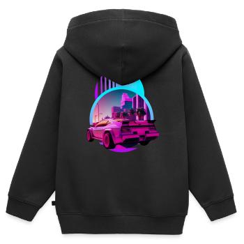 Rétro Wave Supercar Vaporwave - Sweat Premium à capuche zippé enfant bio - noir - Dos - AI Model Kid Male (0cm)