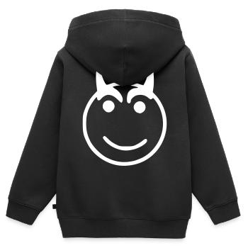 Emoji sketch blanc heureux - Sweat Premium à capuche zippé enfant bio - noir - Dos - AI Model Kid Male (0cm)