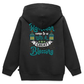 Ramadan Ramadan Moubarak Musulman Islamique - Sweat Premium à capuche zippé enfant bio - noir - Dos - AI Model Kid Male (0cm)