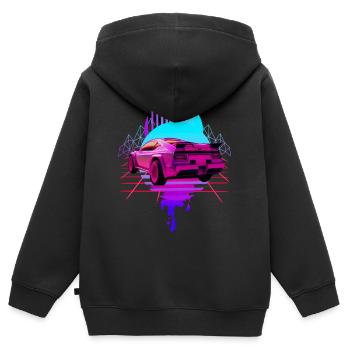 Rétro Wave Voiture de sport Vaporwave - Sweat Premium à capuche zippé enfant bio - noir - Dos - AI Model Kid Male (0cm)