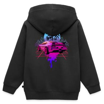 Rétro Wave Voiture de sport Vaporwave - Sweat Premium à capuche zippé enfant bio - noir - Dos - AI Model Kid Male (0cm)