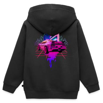 Rétro Wave Voiture de sport Vaporwave - Sweat Premium à capuche zippé enfant bio - noir - Dos - AI Model Kid Male (0cm)