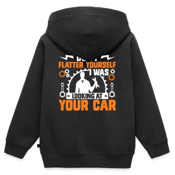 Don't Flatter Yourself I Was Looking At Your Car - Kinder Premium Organic Zip Hoodie - Schwarz - Hinten - AI Model Kid Male (0cm)