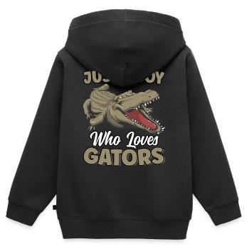Nur ein Junge, der Alligatoren liebt Reptilien-Alligator - Kinder Premium Organic Zip Hoodie - Schwarz - Hinten - AI Model Kid Male (0cm)