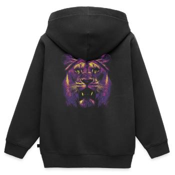 Farbiger Löwinnenkopf - Kinder Premium Organic Zip Hoodie - Schwarz - Hinten - AI Model Kid Male (0cm)