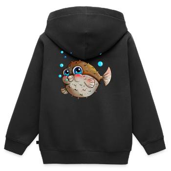 Kugelfisch mit Luftblasen Angler Kinder Geschenk - Kinder Premium Organic Zip Hoodie - Schwarz - Hinten - AI Model Kid Male (0cm)