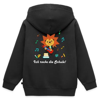 Löwe Rock mit Schulutensilien - Kinder Premium Organic Zip Hoodie - Schwarz - Hinten - AI Model Kid Male (0cm)