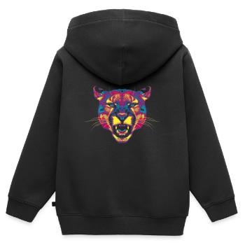 Farbiger Berglöwe - Kinder Premium Organic Zip Hoodie - Schwarz - Hinten - AI Model Kid Male (0cm)