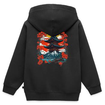 Paysage de temple japonais traditionnel - Sweat Premium à capuche zippé enfant bio - noir - Dos - AI Model Kid Male (0cm)