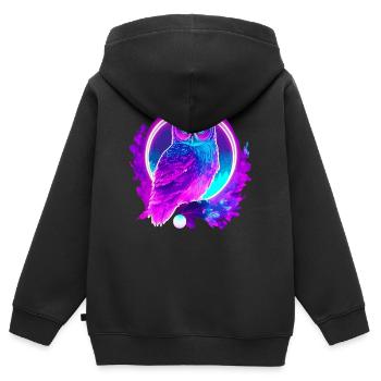 Owl Neon Moon Synthwave - Kids Premium Organic Zip-up Hoodie - black - Back - AI Model Kid Male (0cm)