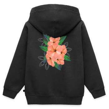 Bouquet de fleurs d’hibiscus - Bouquet - Fleurs - Sweat Premium à capuche zippé enfant bio - noir - Dos - AI Model Kid Male (0cm)