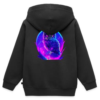 Owl Vaporwave Owls Bird Neon Artwork - Sweat Premium à capuche zippé enfant bio - noir - Dos - AI Model Kid Male (0cm)