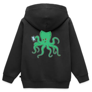 Octopus Smartphone - Sweat Premium à capuche zippé enfant bio - noir - Dos - AI Model Kid Male (0cm)