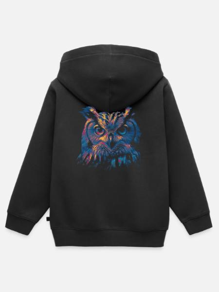 Farbige Eule - Kinder Premium Organic Zip Hoodie - Schwarz